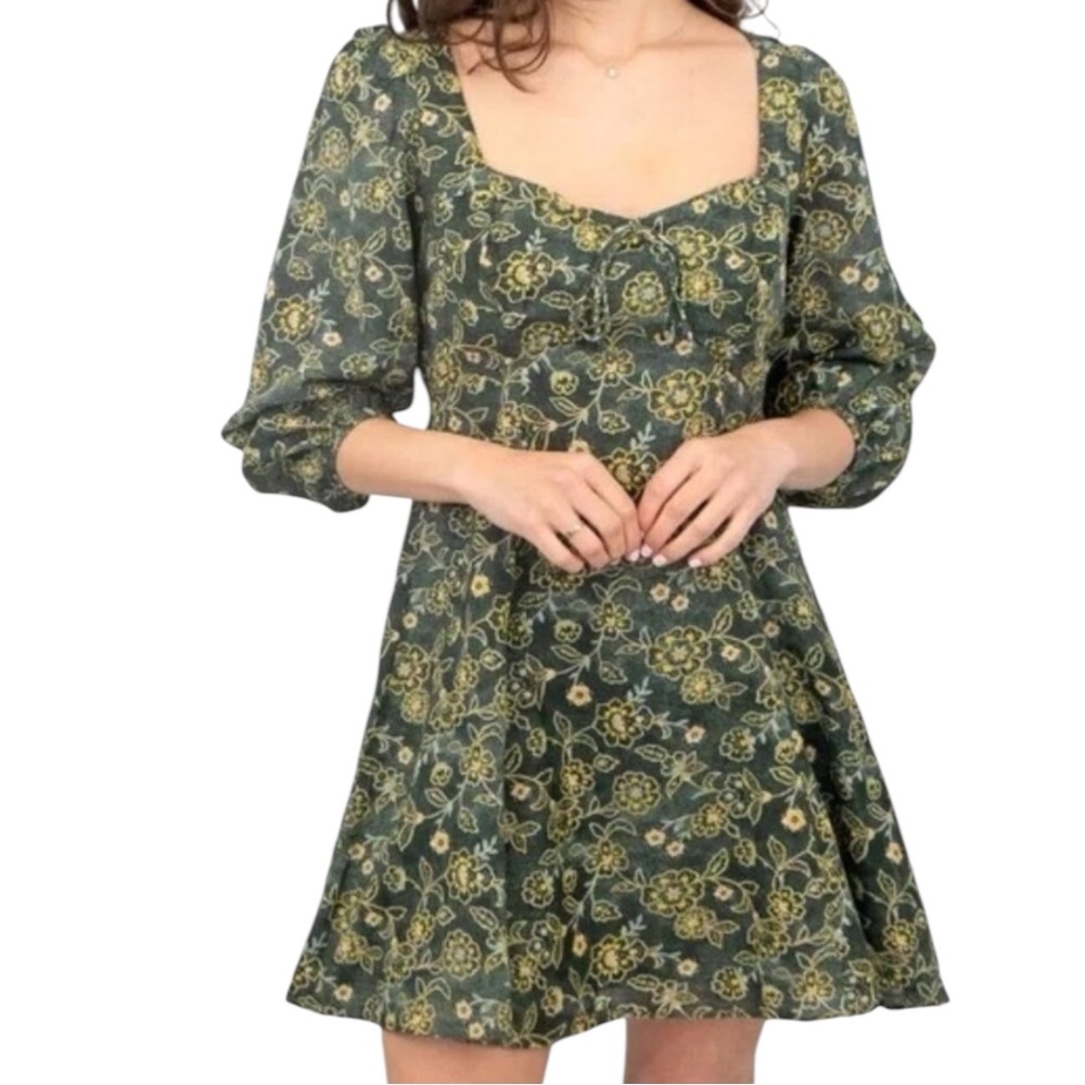J Crew NWT Sweetheart Long Sleeve Mini Dress in Green Vintage Vines SZ 10